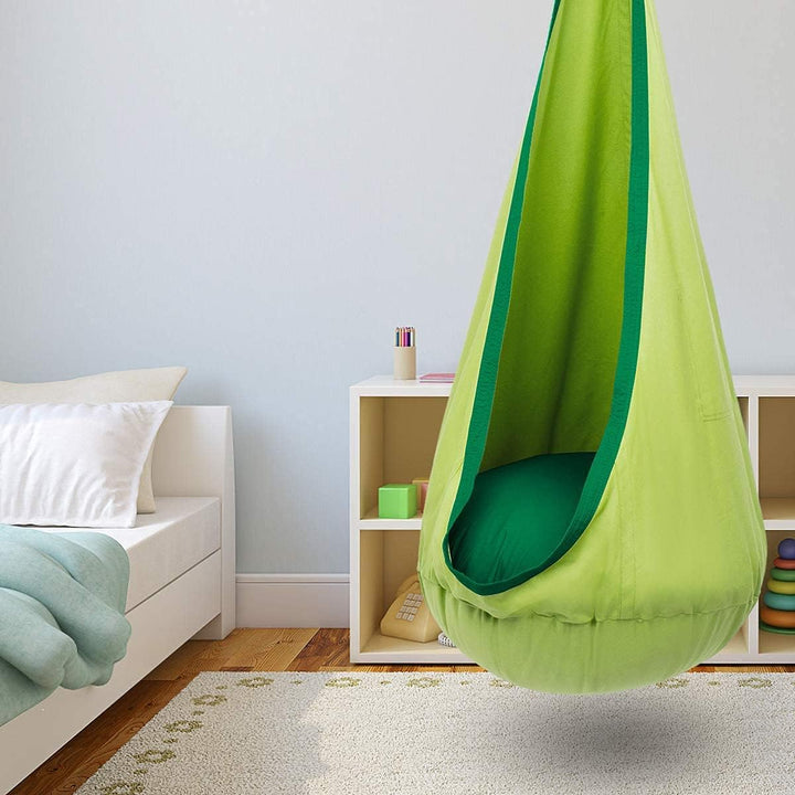 Deep comfort hanging swing chair, perfect for unwinding after a long day indoors or out.