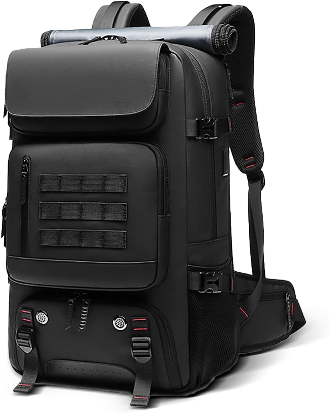 Unisex 50L waterproof travel backpack with shoe compartment & USB port, perfect for hiking & camping adventures.