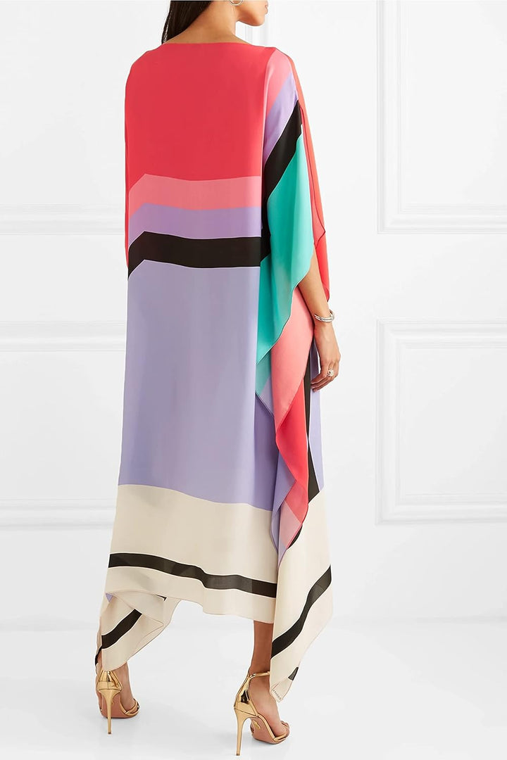 Women's Geometric Print Kaftan Maxi Dress with Batwing Sleeves