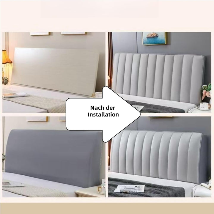 Decorative headboard dust cover in soft fabric. Enhances bedroom style & protects your furniture beautifully.