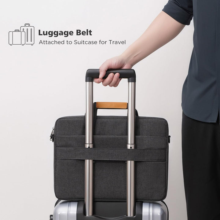 Travel smart with this water-resistant 360° protective laptop shoulder bag.