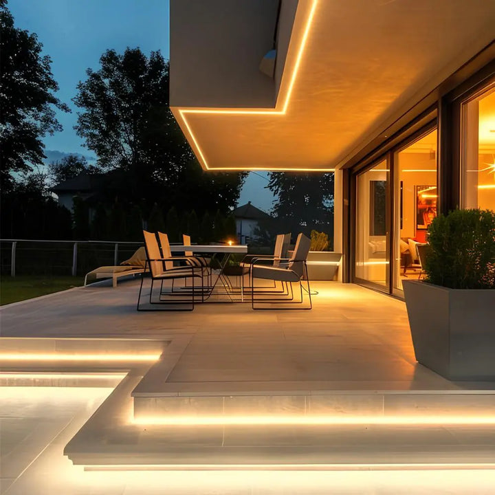 Garden smart LED strip light, motion activated for accentuating outdoor landscaping.