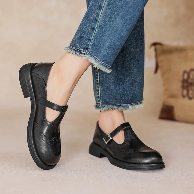 Classic women's strap loafers in a vintage style, elegant flat footwear for chic and comfortable everyday wear.