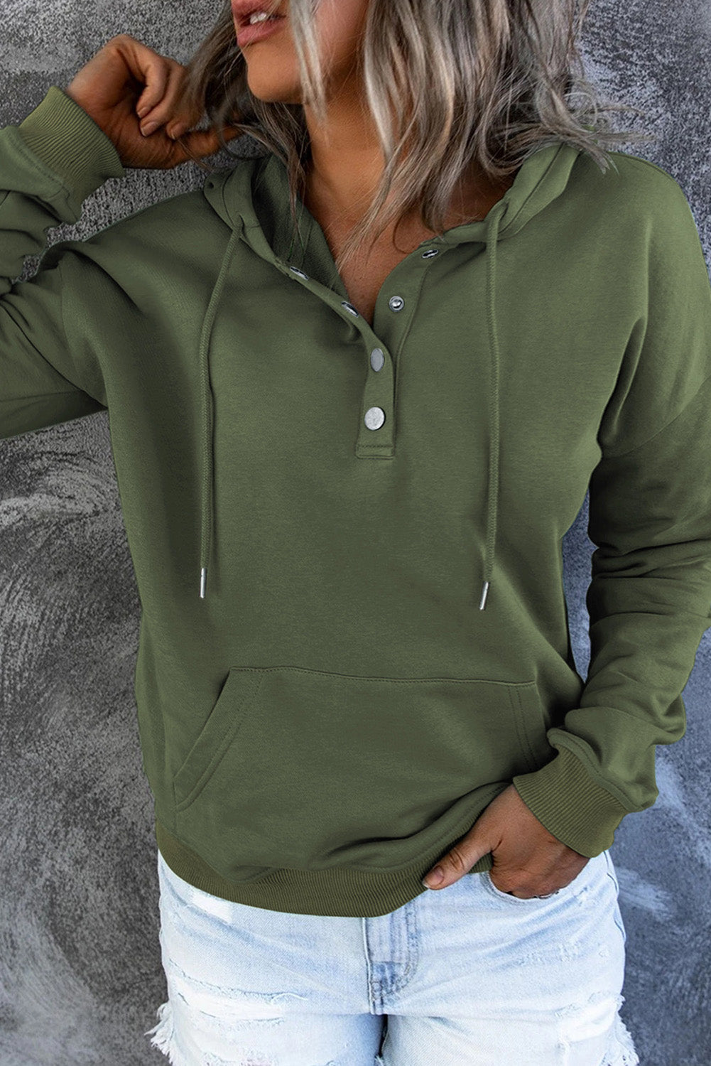 Warm women's pullover hoodie sweater, great for cooler weather. Cozy casual apparel.