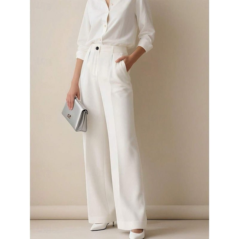 Chic wide-leg high-waist women's pants, tailored for a sophisticated look and comfortable style.