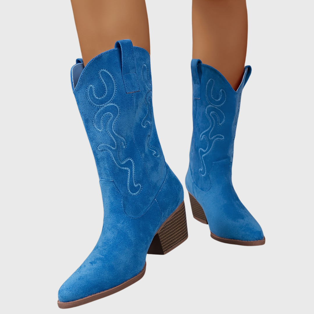 Elegant wide-calf women's western cowboy boots, comfortable and stylish for modern casual footwear.