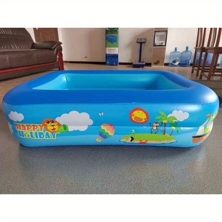 Large empty inflatable ocean splash pool, showing thick PVC durability for garden kids' summer fun.
