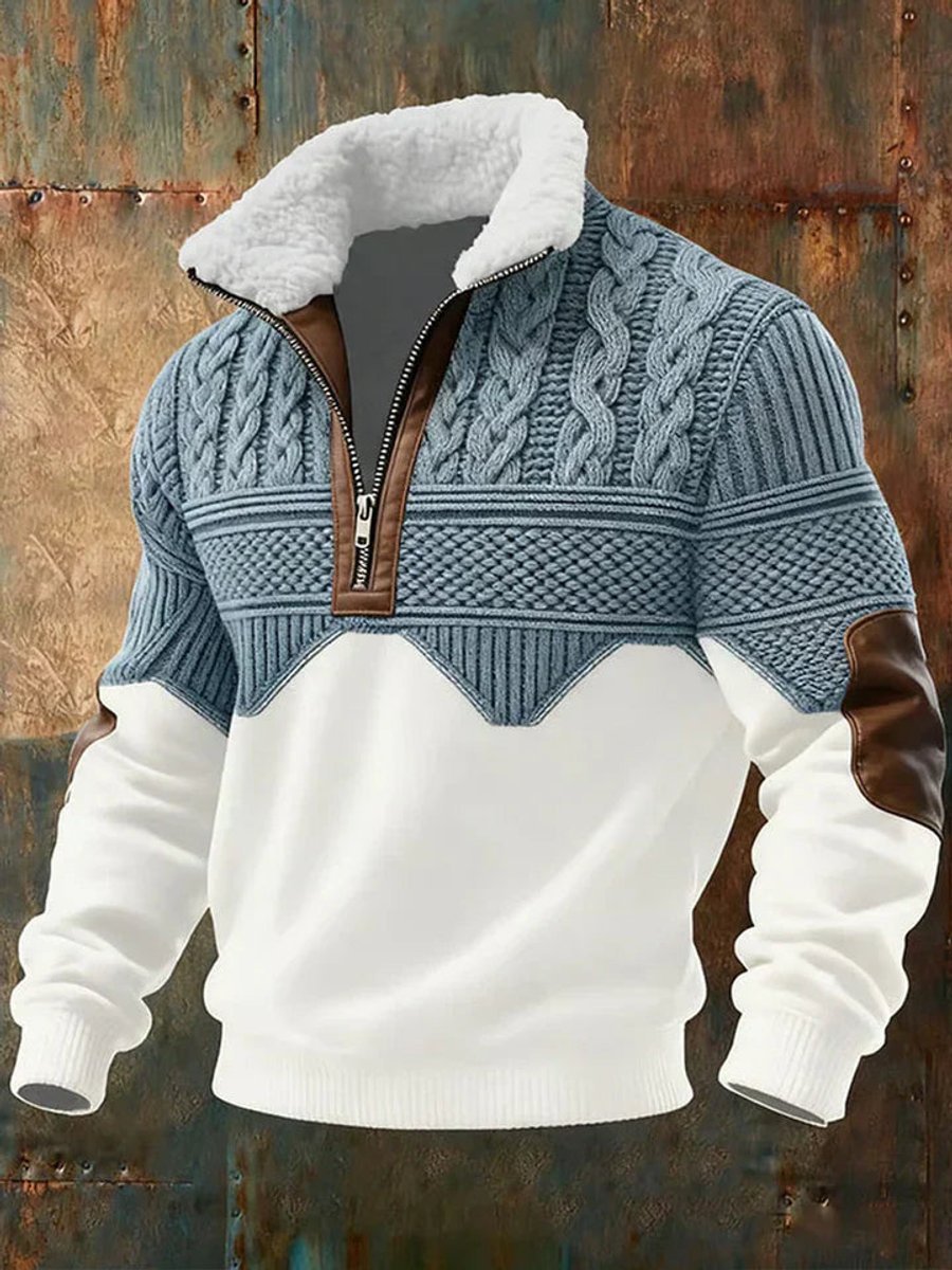 Men's stylish colorblock half-zip knit sweater for fall & winter. Comfortable casual layering pullover.