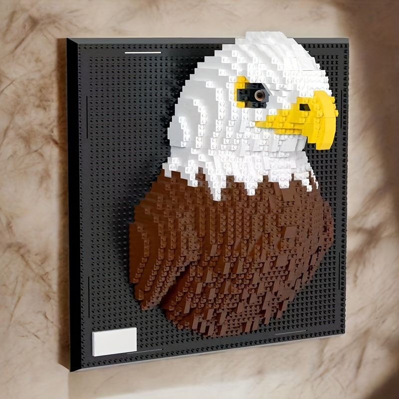 Intricate 3D building block wall art depicting a fierce shark & majestic eagle. Stunning display art.