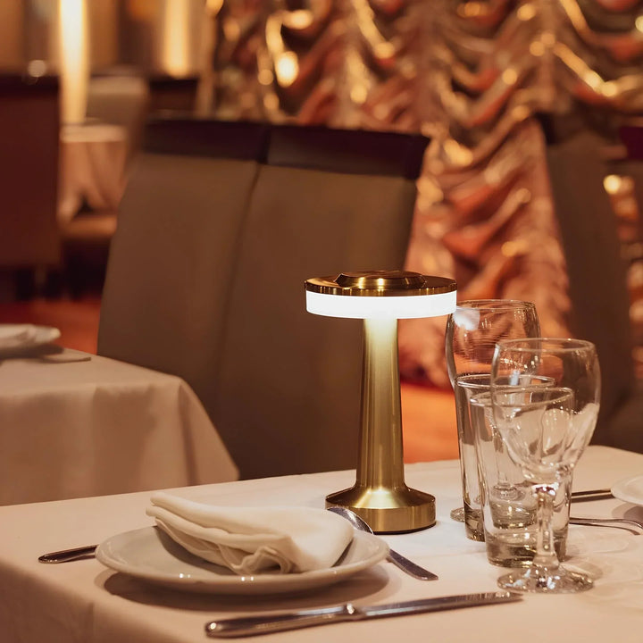 Rechargeable LED retro bar table lamp for modern vintage home decor. Cordless dimmable accent lighting.