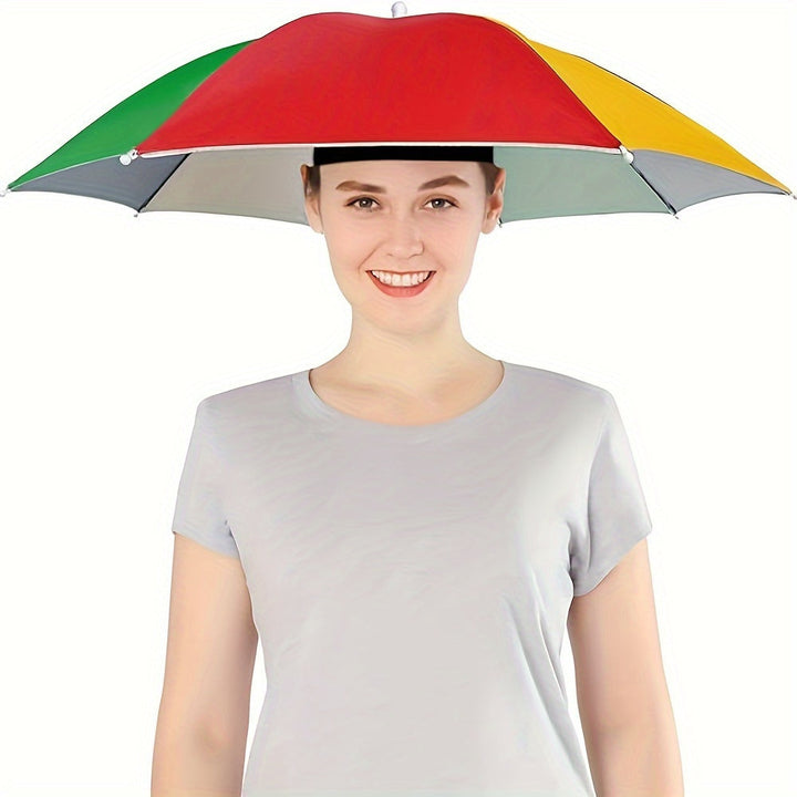 Foldable umbrella hat, ideal for gardeners seeking hands-free UV sun protection.