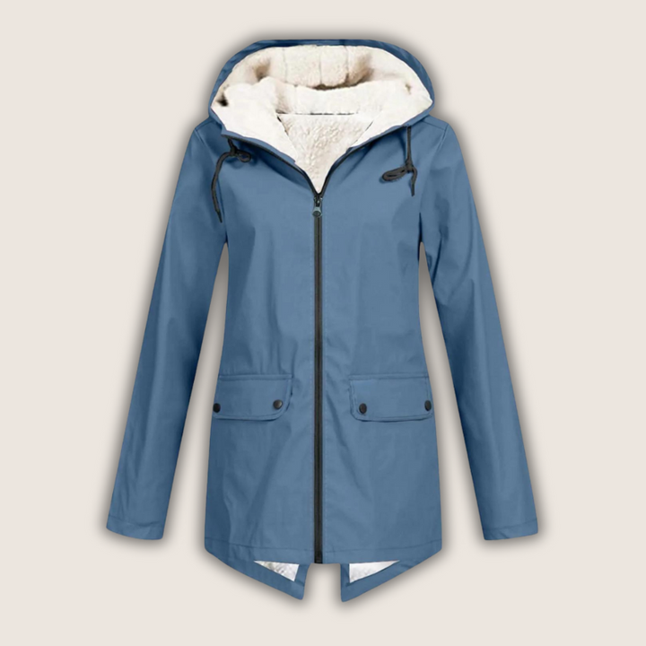 Versatile women's waterproof rain jacket. Adjustable hood provides all-weather protection for daily wear.