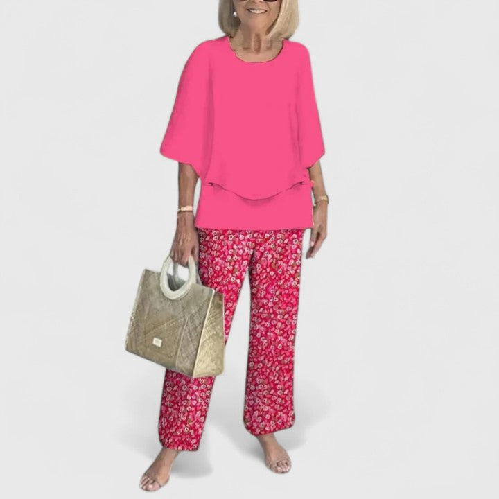 Chic women's matching top and trousers co-ord set. Perfect for elegant, relaxed fit, day-to-night styling.