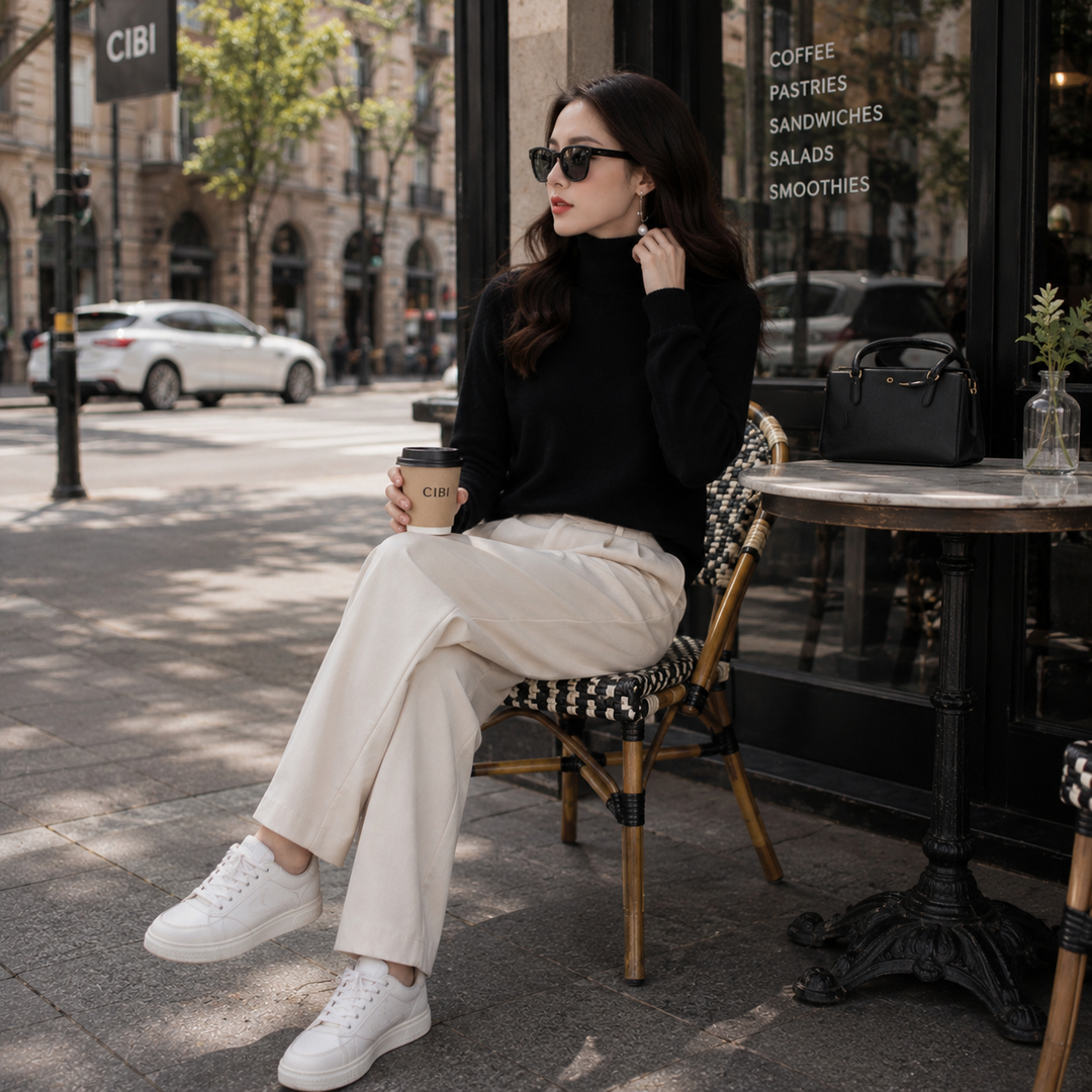 Women's elegant knitwear: a soft cashmere-blend roll-neck jumper, perfect for any occasion.