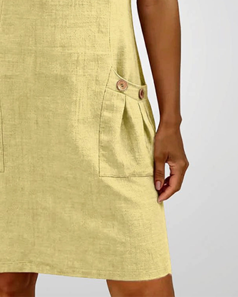 Women's Linen Zip Neck Mini Dress