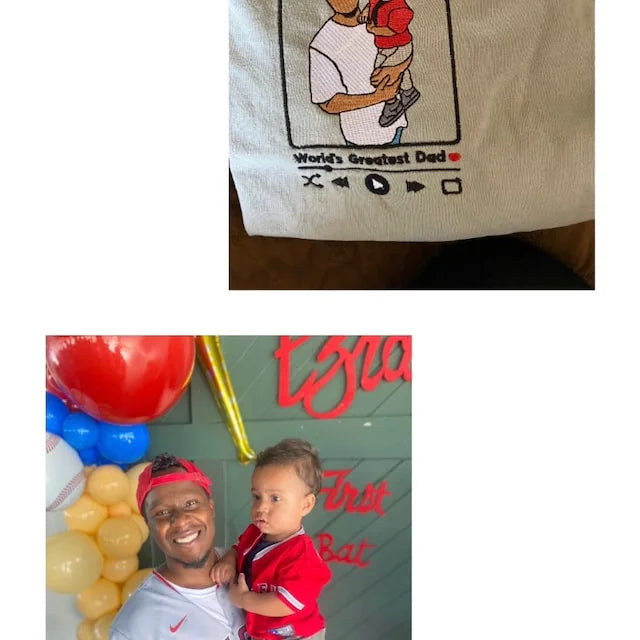 Personalized embroidered photo hoodie for Dad. Unisex custom sweatshirt, a unique Father's Day present.
