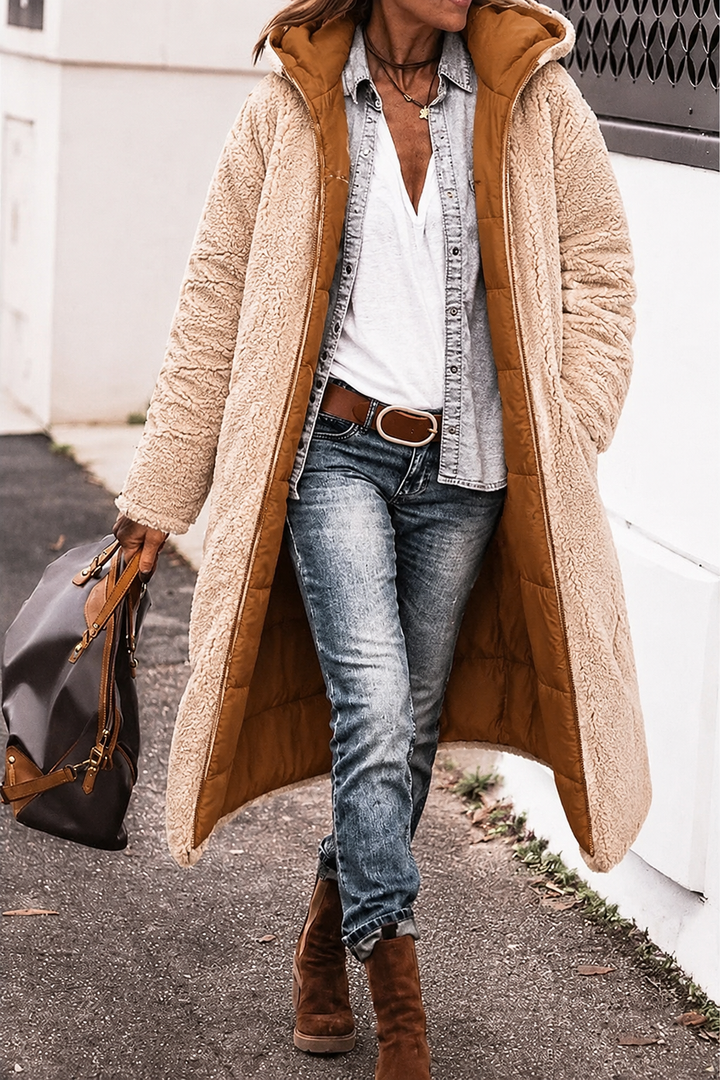 Chic women's reversible jacket for cold weather, a versatile addition to any wardrobe.