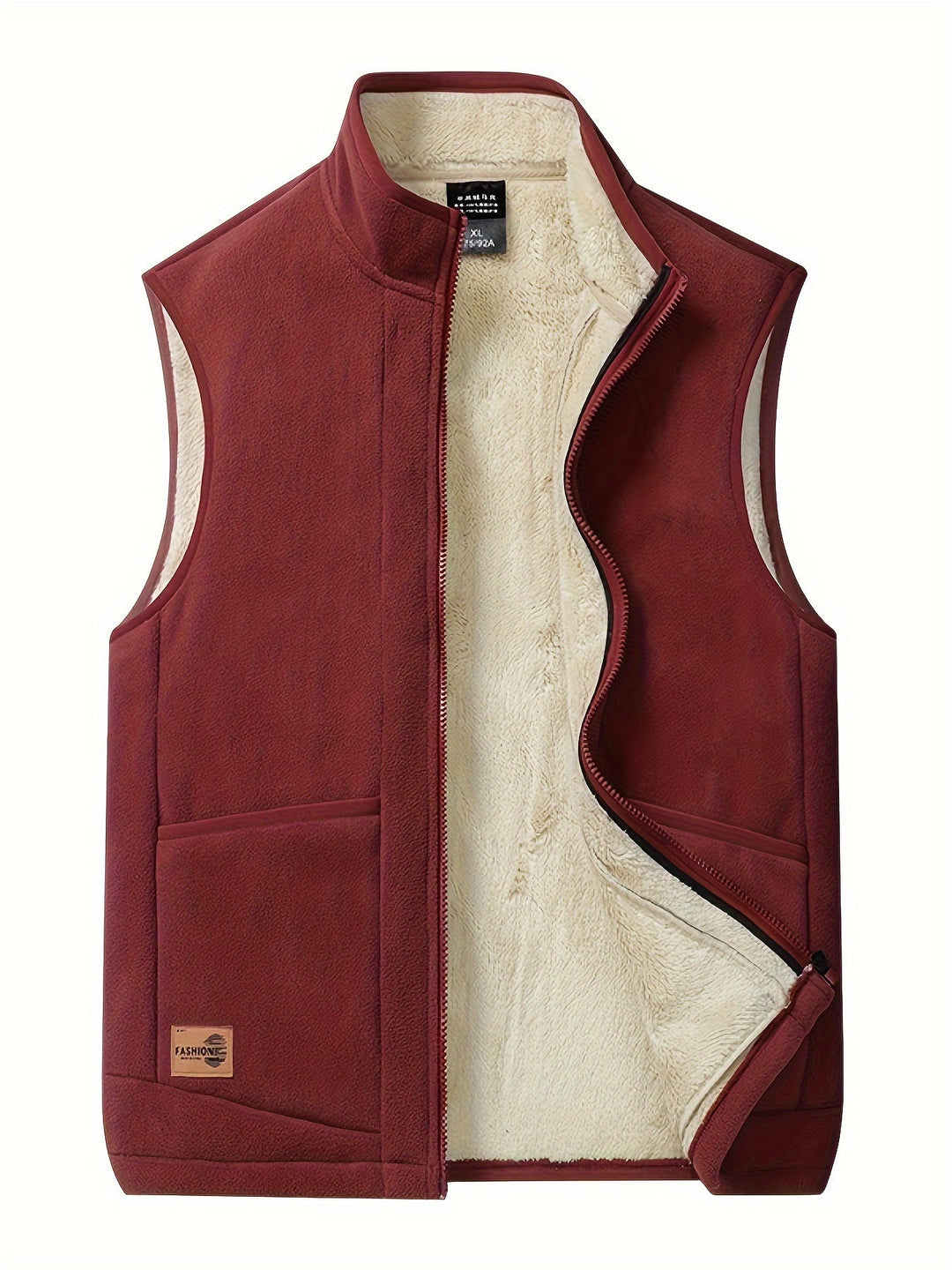 Men's black fleece-lined puffer vest, ideal for winter warmth & style. Cozy sleeveless jacket for layering.
