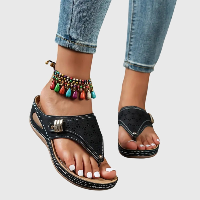 Stylish and comfortable brown women's orthopedic sandals, offering arch support for all-day wear and foot health.