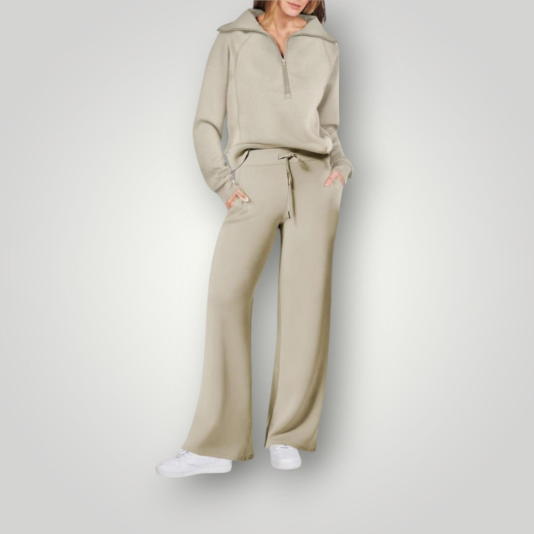 Lilou | Women's Loungewear Set Half-Zip Sweatshirt & Wide-Leg Pants