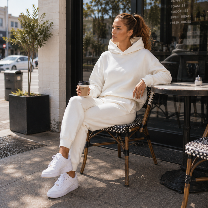 Comfortable women's hooded co-ord set. Relaxed fit sweatshirt and joggers for everyday fashion & lounging.