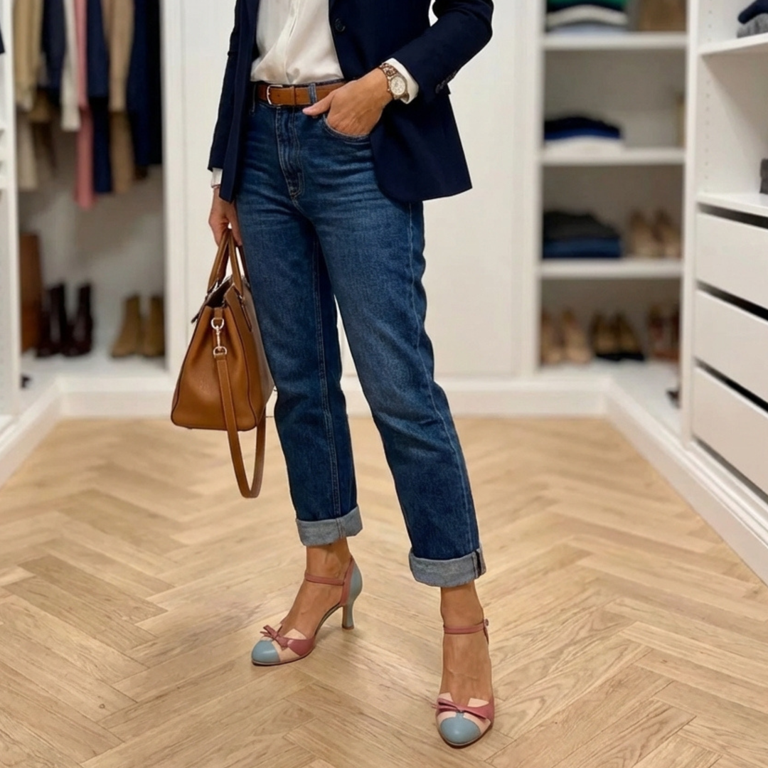Dusty blue vintage women's sandals, comfortable mid-heel & adjustable strap, perfect elegant summer footwear.