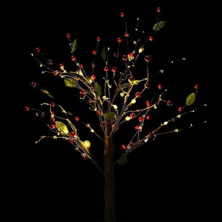 Full view of an illuminated LED Bonsai Tree Light with bendable branches, perfect as a soothing accent lamp.