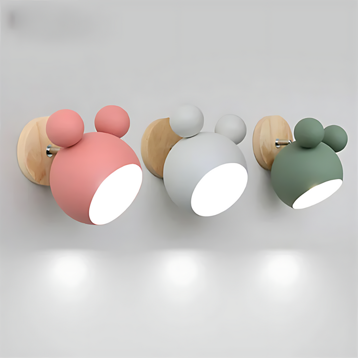 Mickey Mouse LED wall light for children's nursery decor. Nordic metal design, ideal playroom night light.