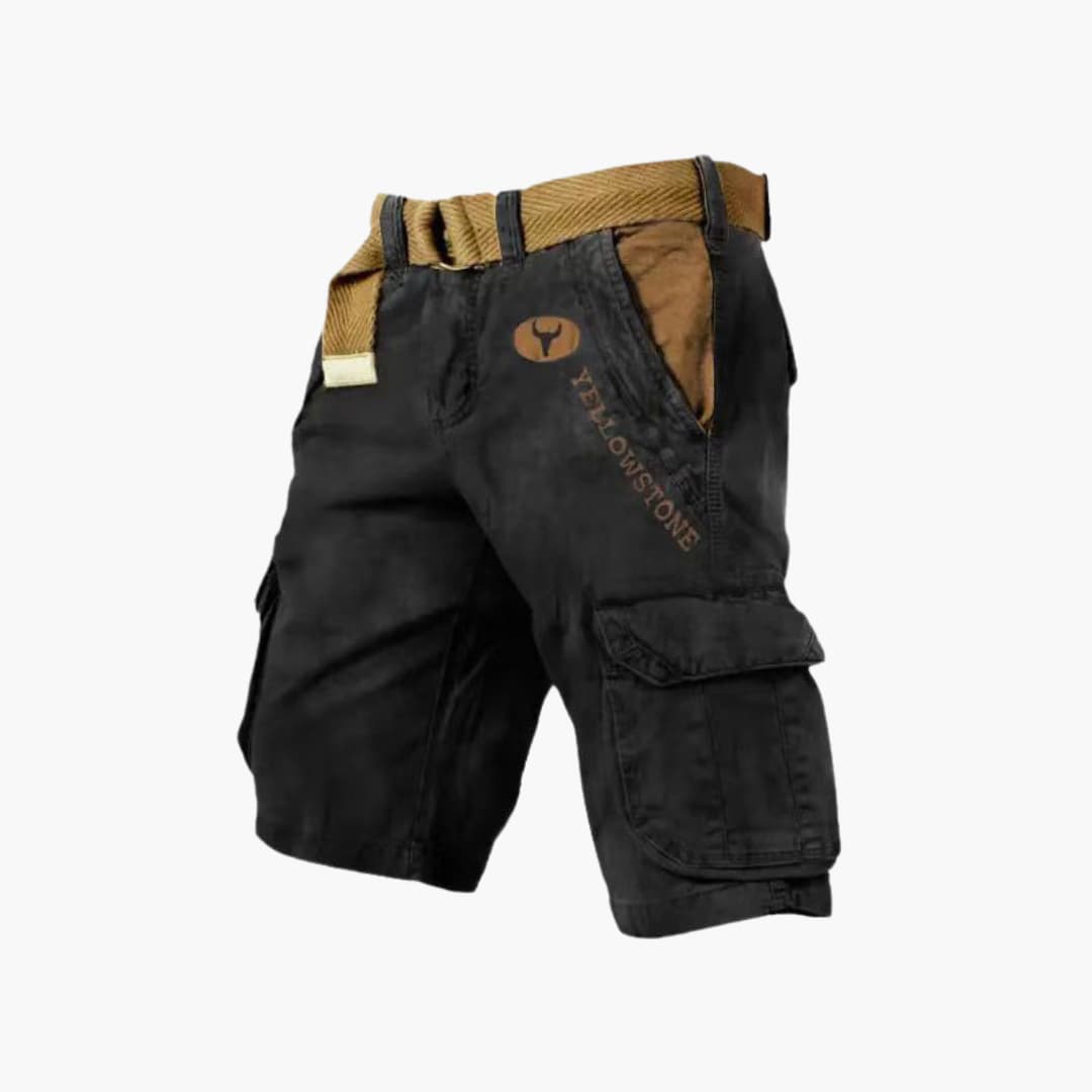 Men's khaki cargo shorts, perfect for versatile casual summer style & everyday utility.