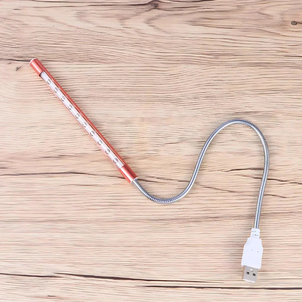 Compact USB LED reading light with a flexible gooseneck, dimmable for eye comfort at your desk.