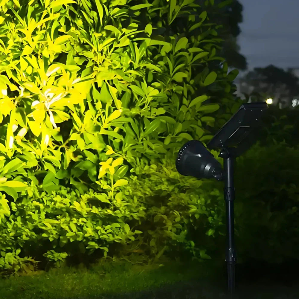 Modern solar accent light for patios, offering warm, natural white and vibrant RGB options.