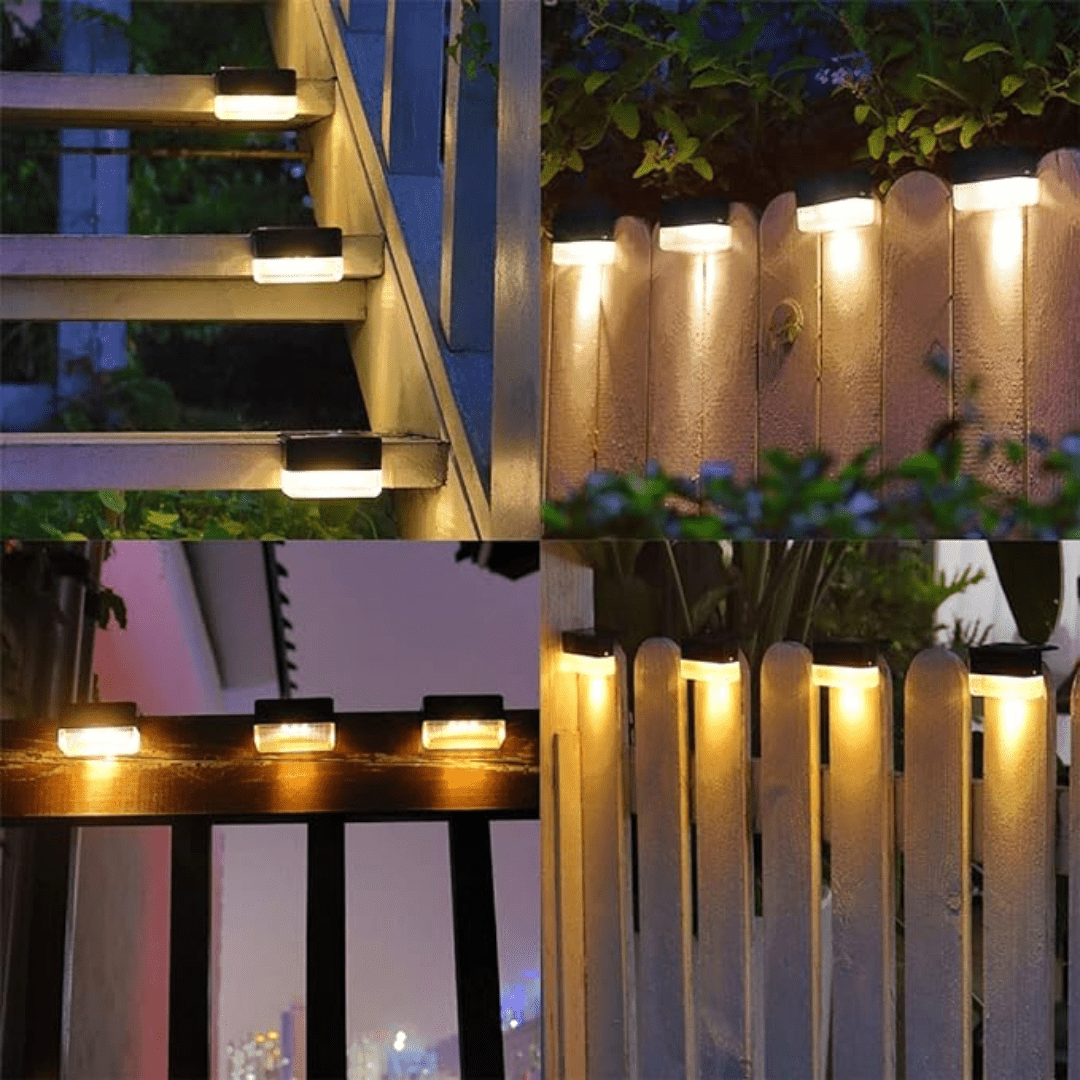 Garden pathway solar LED step lights, self-adhesive for easy outdoor lighting installation and energy efficiency.