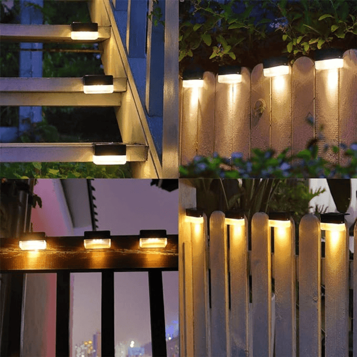 Garden pathway solar LED step lights, self-adhesive for easy outdoor lighting installation and energy efficiency.