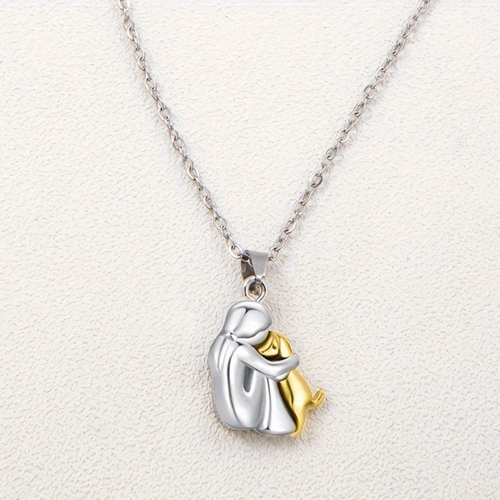 Gift for her: a unique animal-themed women's pendant necklace, celebrating pet love with a girl & dog.