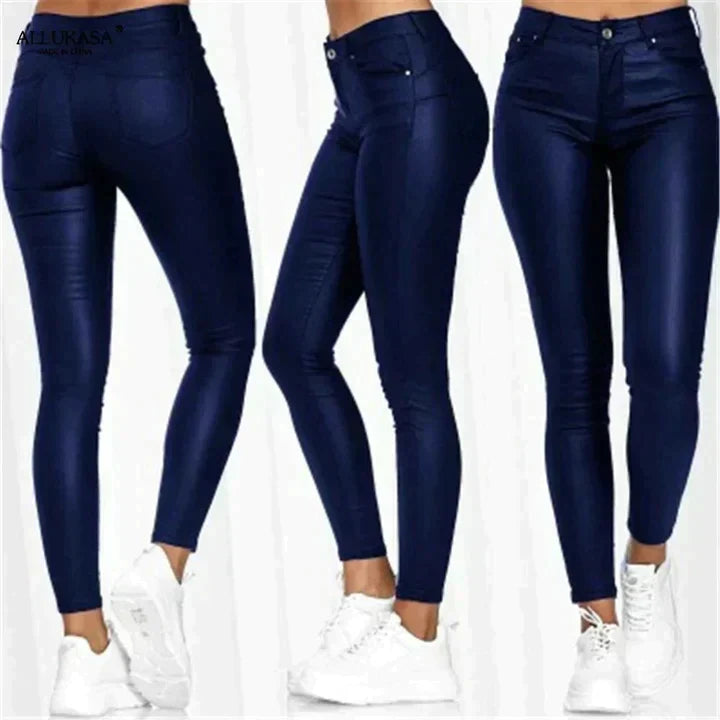 Trendy women's slim stretch pants, high-waisted for a sleek look. Comfortable fashion leggings perfect for daily versatile wear.