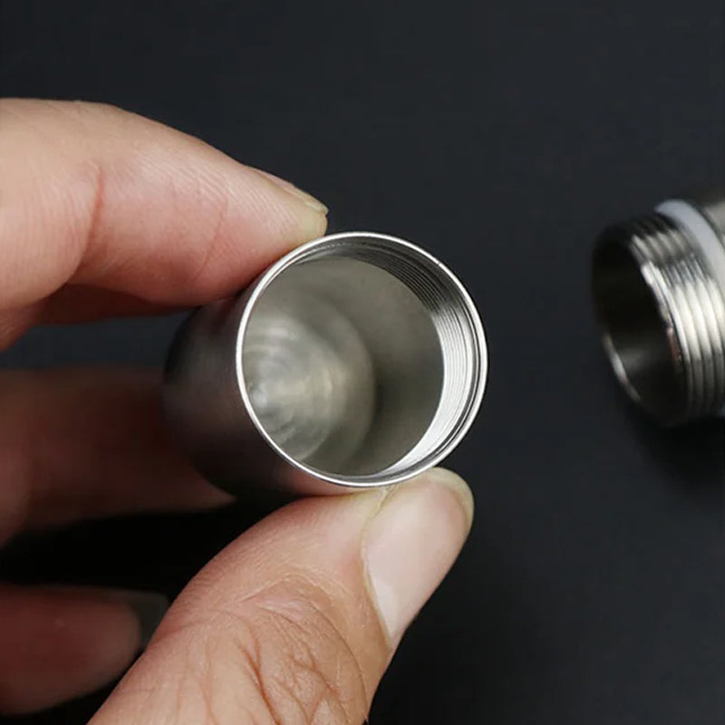 Keychain waterproof stainless steel pill box, secure and portable for daily meds.