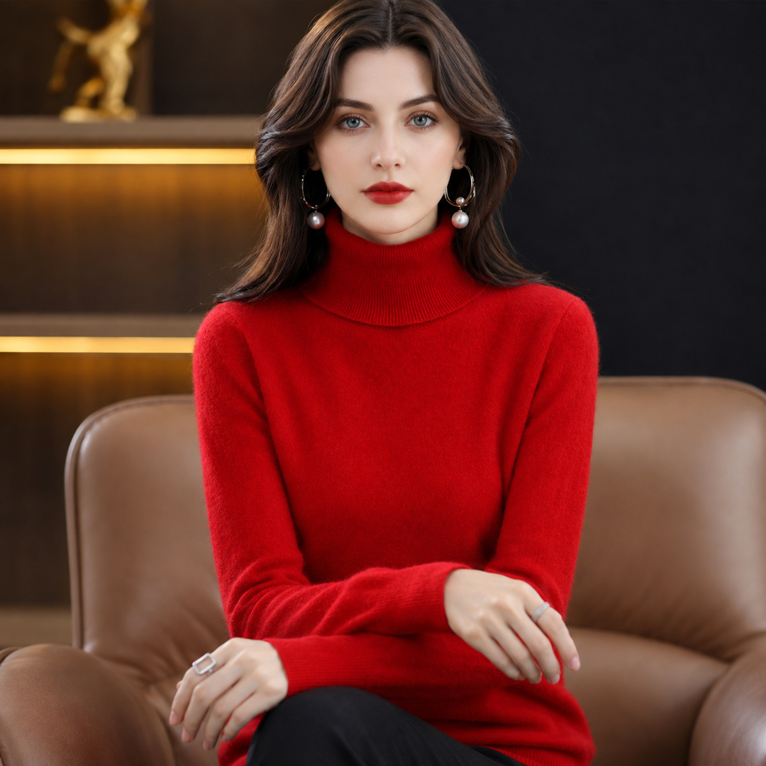 Versatile women's roll-neck jumper, crafted from premium cashmere blend for elegance.