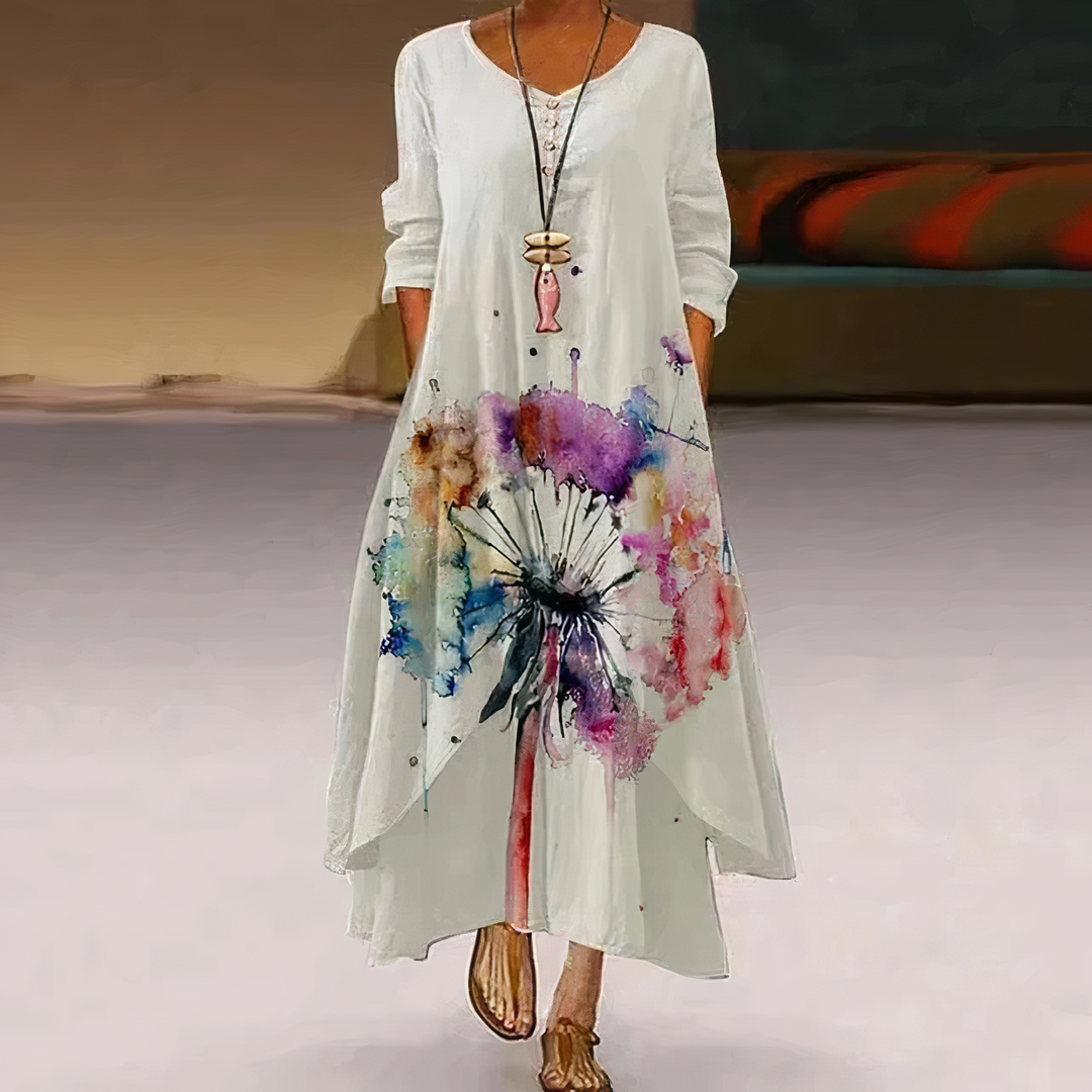 Women's Floral Maxi Dress with Asymmetric Hem