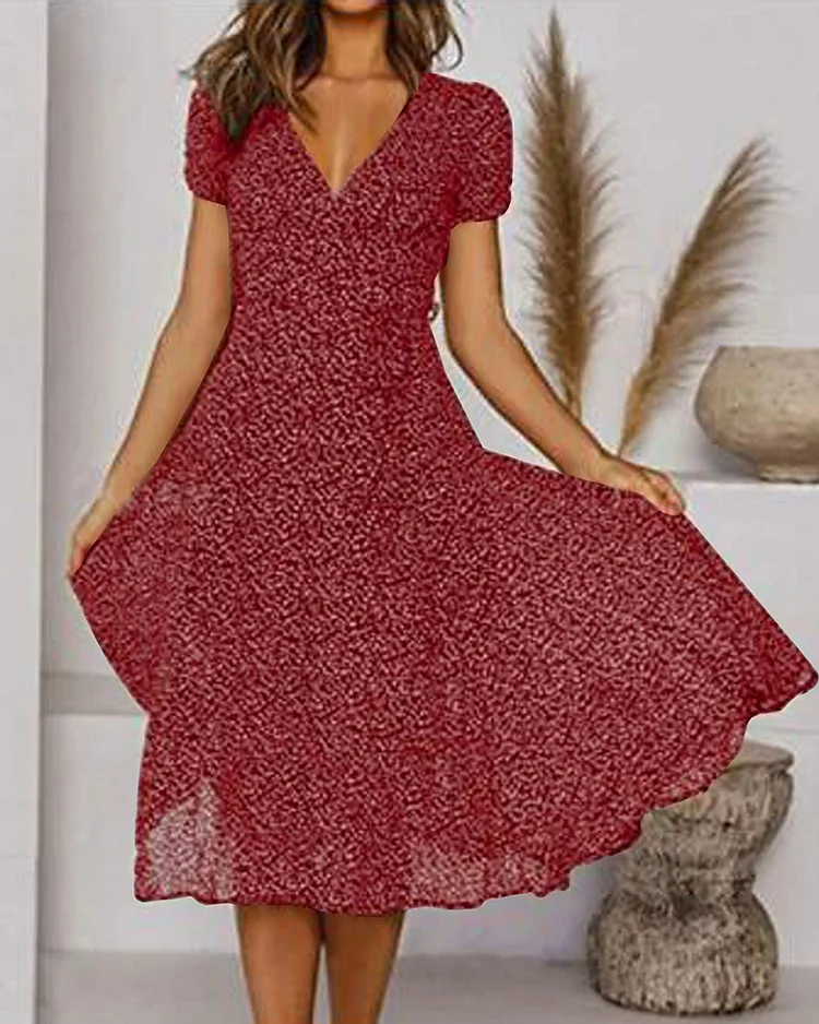 Aurora™ | Women's V-Neck Puff Sleeve Midi Dress