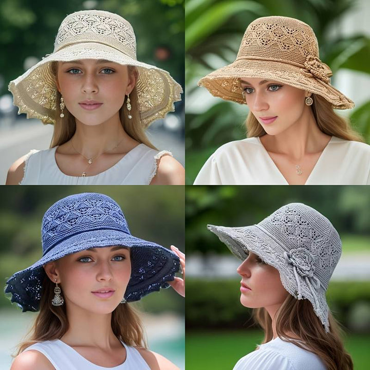 Women's versatile wide-brim hat, a foldable vacation accessory providing chic sun protection for any trip.