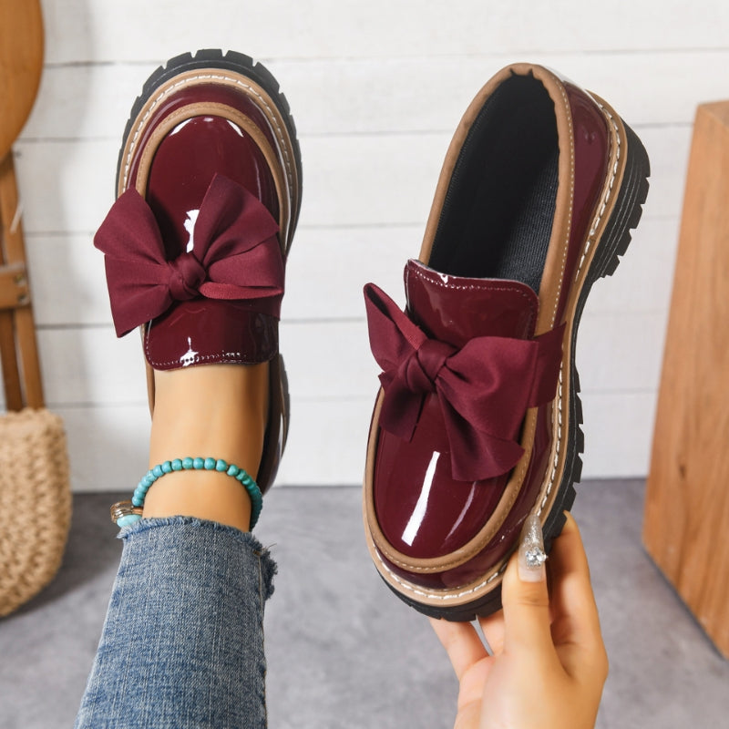 Women's Bow Detail Patent Platform Loafers