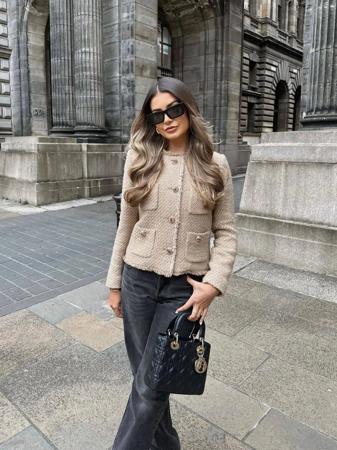 Women's chic urban jacket, elegant long-sleeve button-up outerwear for a polished everyday look.