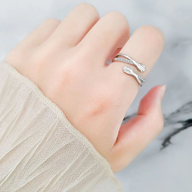 Meaningful adjustable hug ring, a perfect promise or friendship gift for all, alloy finish.
