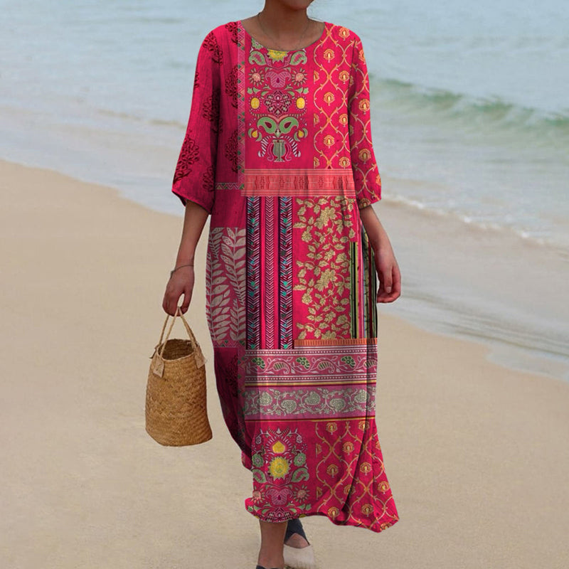 Flowy Ethnic Print Midi Dress for Women