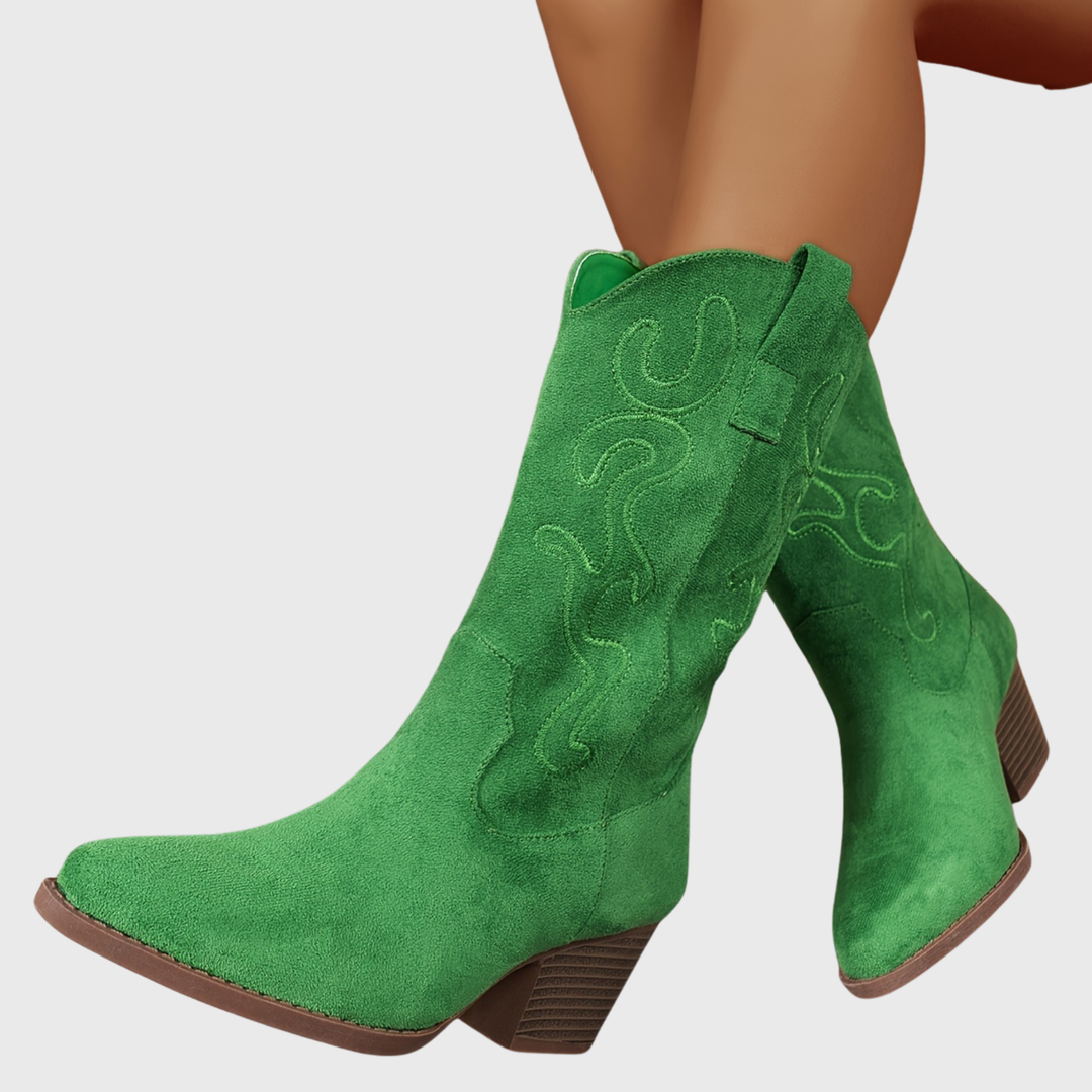 Ultra-comfortable wide-calf cowboy boots for women, classic western design, perfect for everyday style.