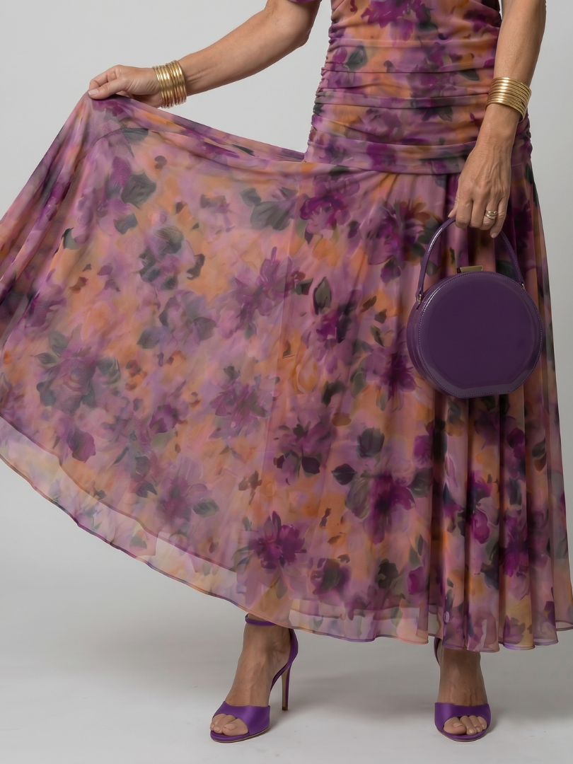 Stylish off-shoulder midi dress for women, featuring a comfortable flowy design & flared skirt.
