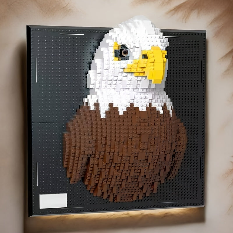Adult craft project: Creative 3D wall art building blocks, shark & eagle theme. Unique puzzle for decor.