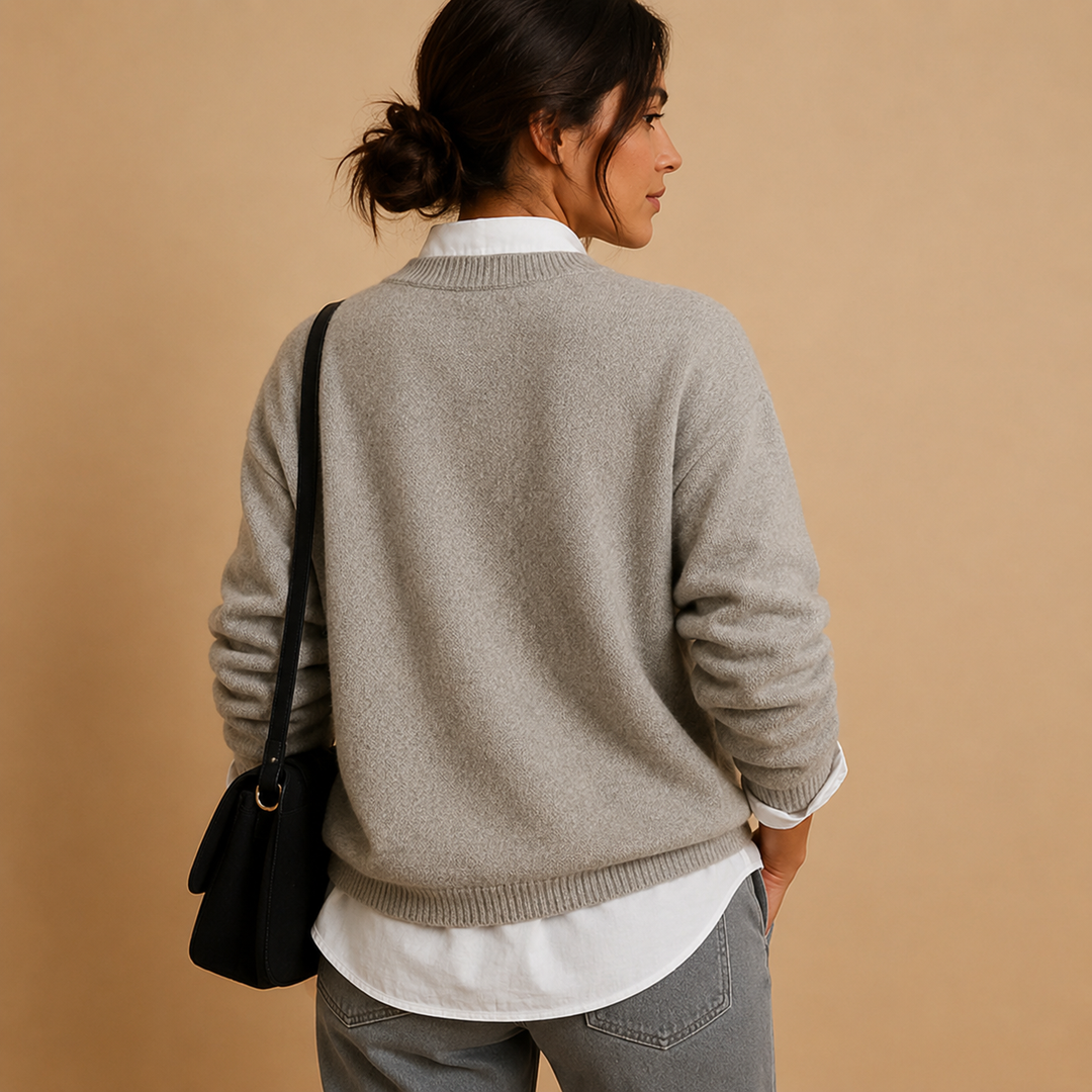 Versatile women's crew neck knit sweater, an elegant top for smart casual and everyday wear.
