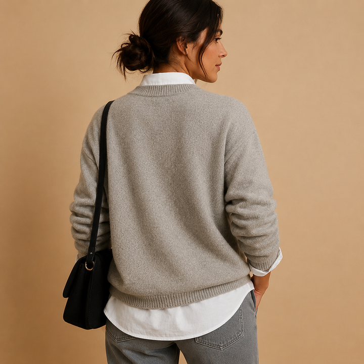 Versatile women's crew neck knit sweater, an elegant top for smart casual and everyday wear.
