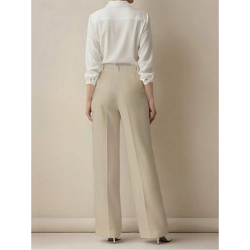 Classic women's high-waist straight-leg work pants, tailored for timeless elegance and office style.